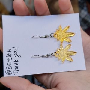 Orange Weed Leaf Dangle Earrings